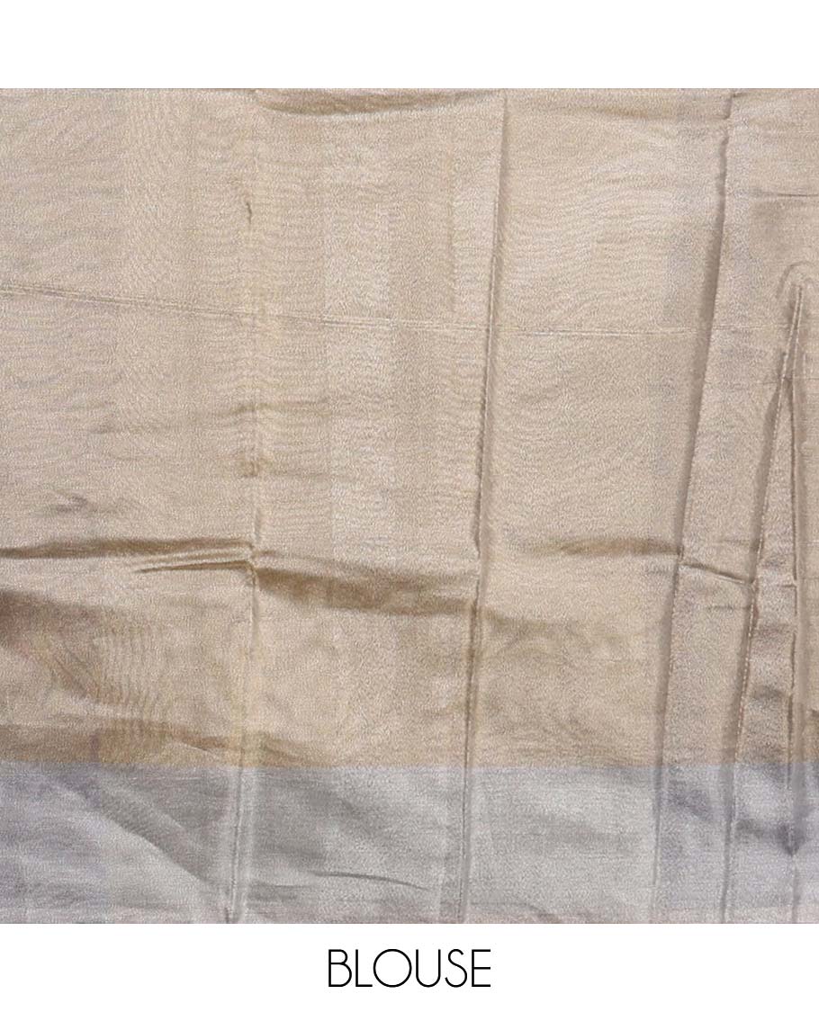Royal blue plain tissue silk saree, silver zari bavanji border & contrast, gleaming golden color plain blouse