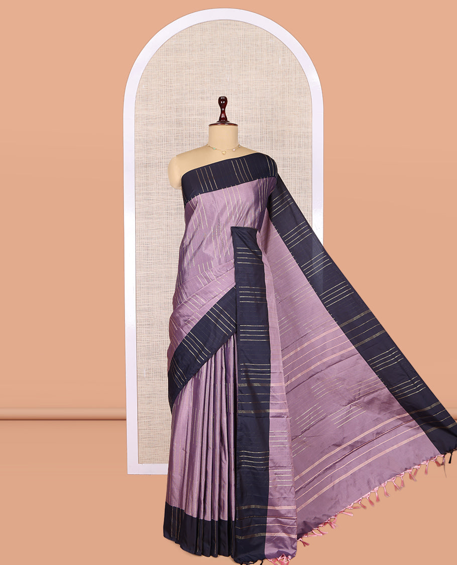 Purple Zari Buttas Arani Saree, a Contrast Zari Striped Border, Pallu of Zari Stripes, and a Matching Blouse