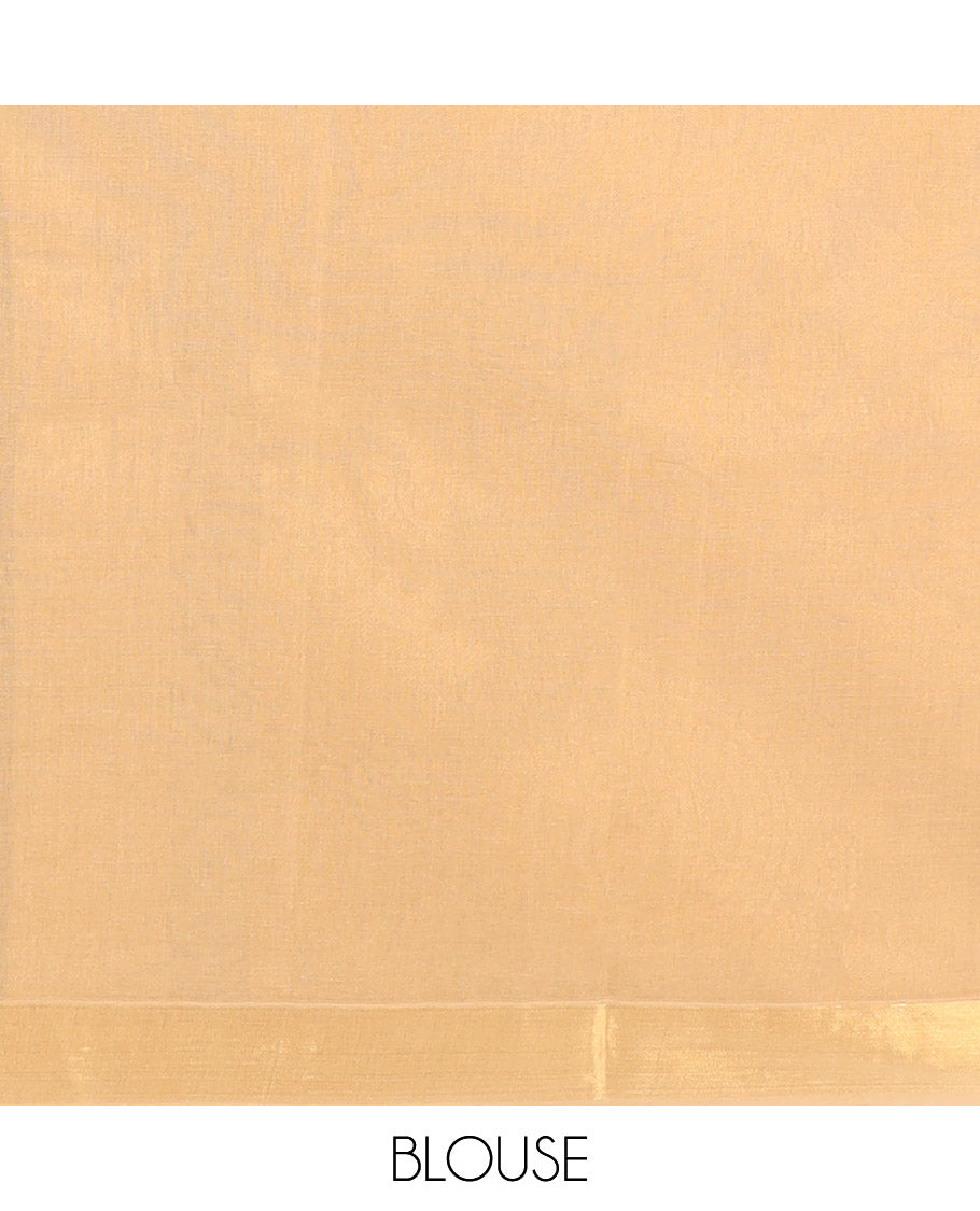 Brown and Sandal Coimbatore Cotton Saree Prettified with Floral Buttas and Floral Creeper Designs All Over Its Body, Pallu Pictures Intricate Floral-Paisley Designs, and Paired with a Matching Blouse