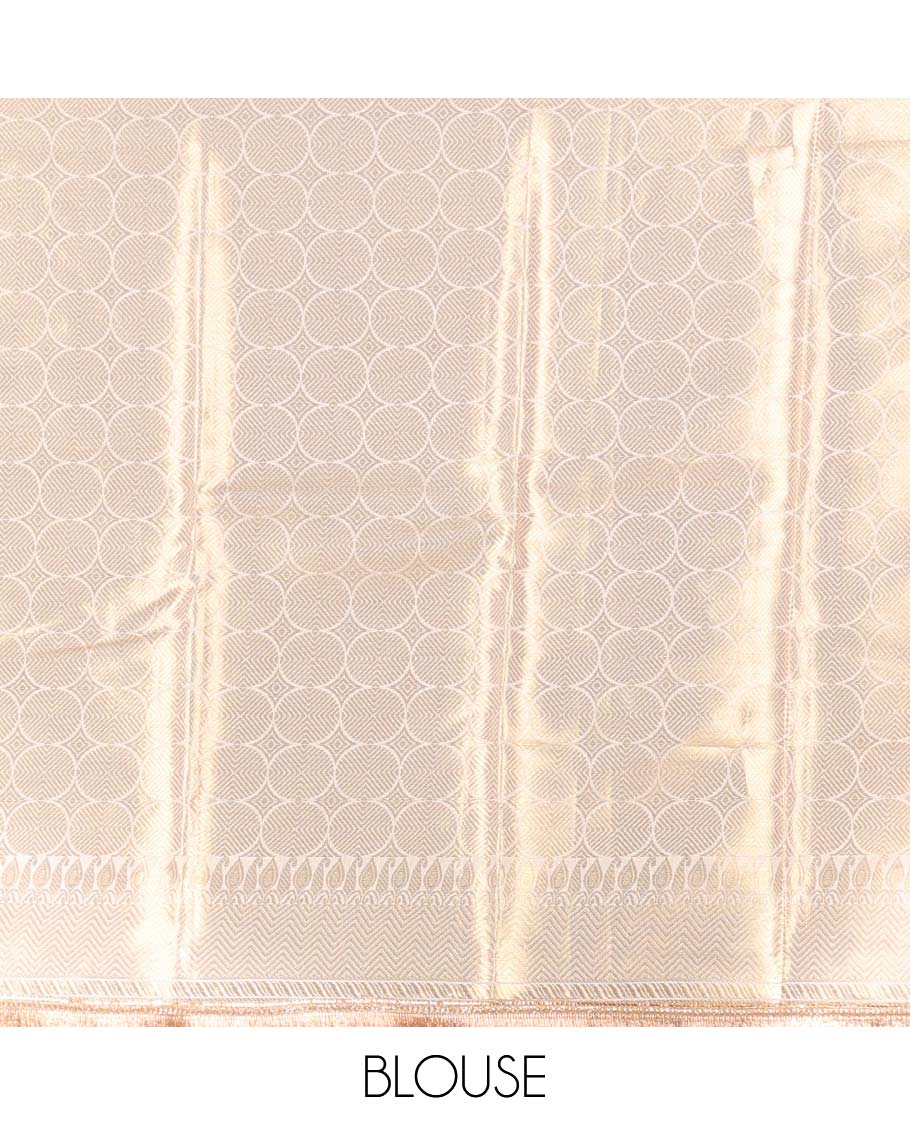 Cream floral jacqaurd tissue saree with self zari design & intricate zari design pallu