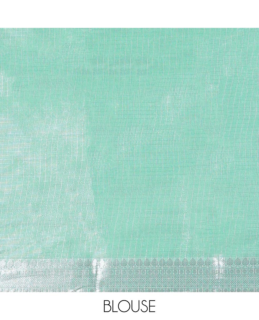 Green semi-banaras tissue saree with self zari border & intricate zari design pallu