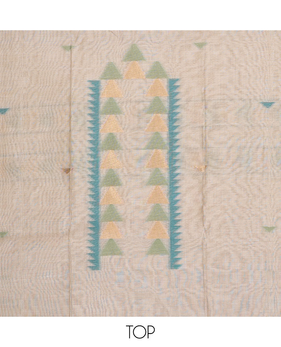 Cream chudidhar material set, geometric design top , blue plain bottom & geometric design dupatta