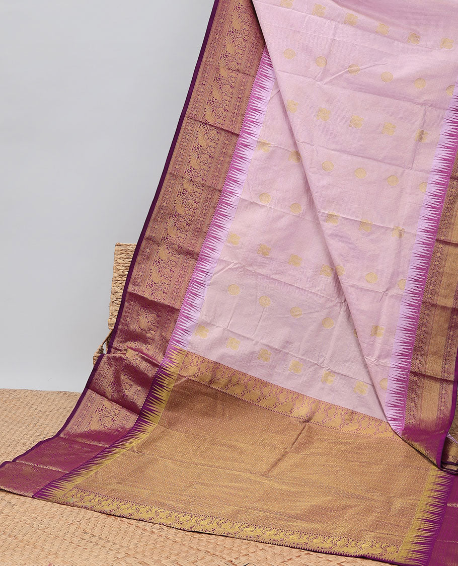 Lavender floral motifs budget silk saree with contrast zari design border & zari jaal design pallu