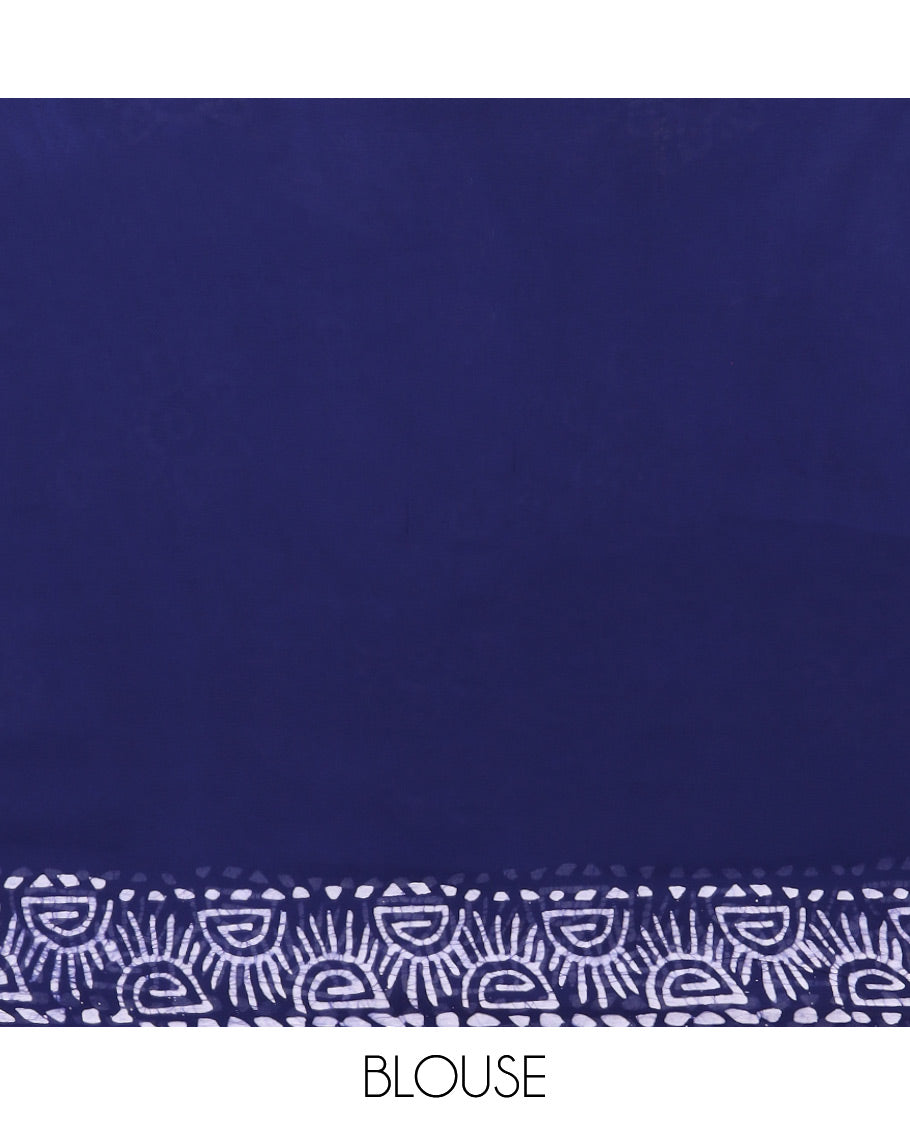 Ink blue pathink print georgette saree with pathink print pallu & running blouse