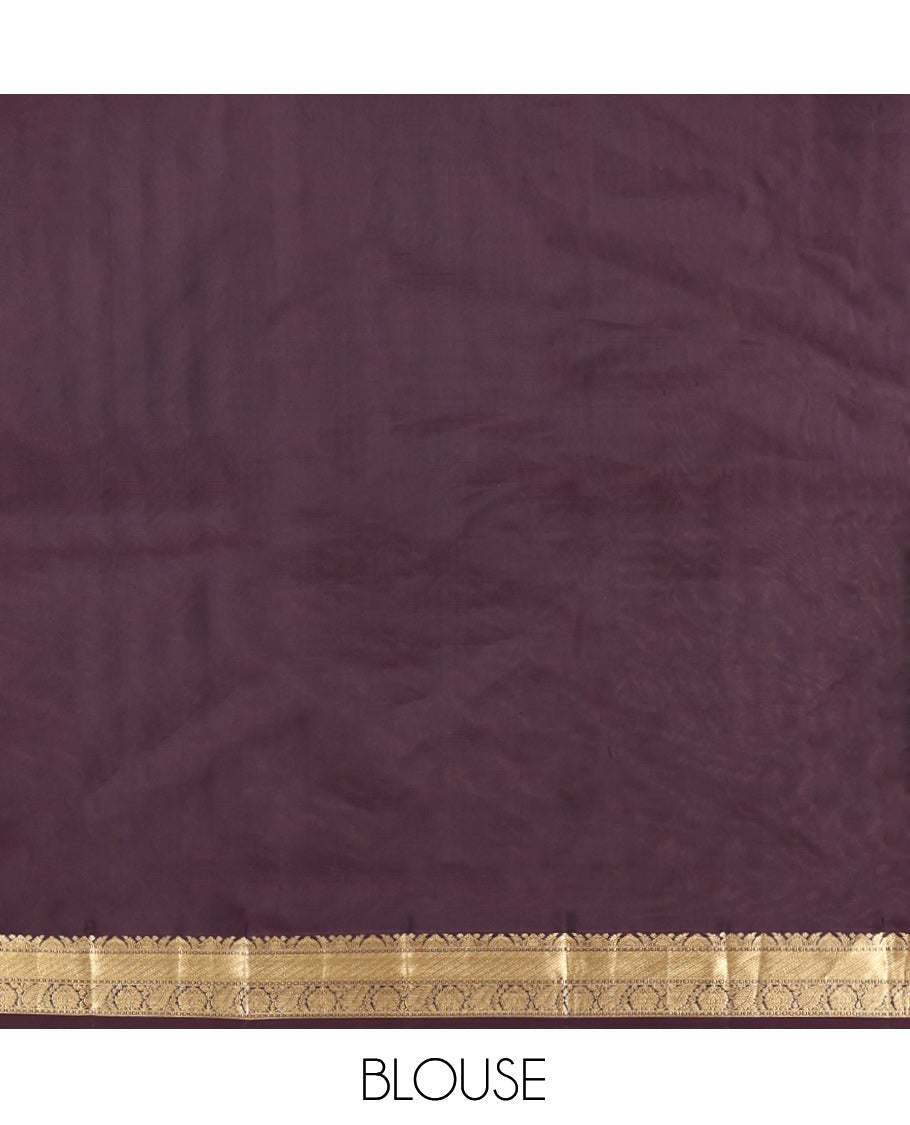Grey Vasundhara Silk Saree, Subtly Sparkled with Zari Buttas, Contrast Traditional Zari Border, Geometric Pallu, and a Contrast Blouse