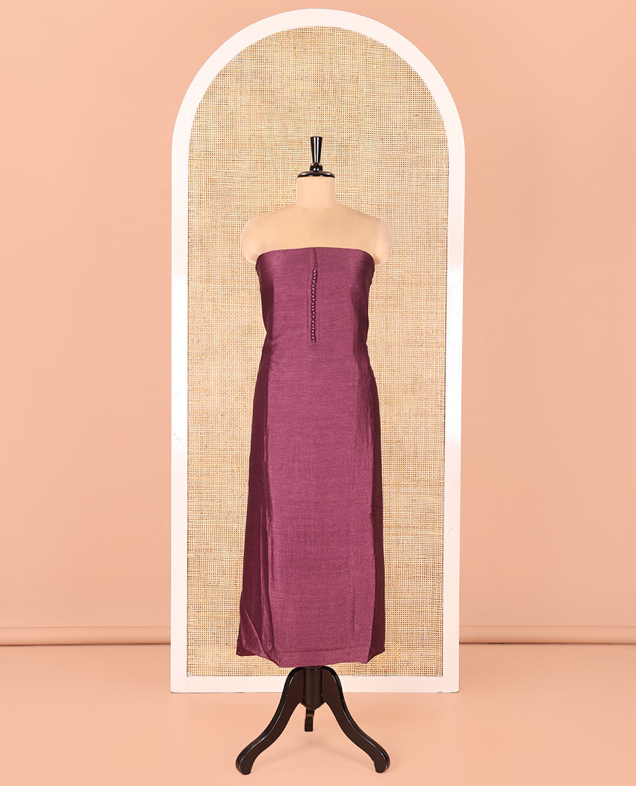 Magenta Vichitra Silk Material Chudidar Set, Woven with Pom-Pom Necklined Top, a Plain Santoon Bottom, and Paired Scallop Multi-Color Floral Embroidered Organza Dupatta