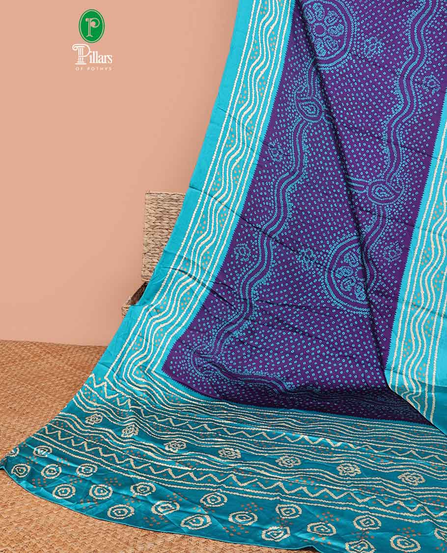 Purple all over bandhani printed crepe silk saree with contrast bandhani printed border
