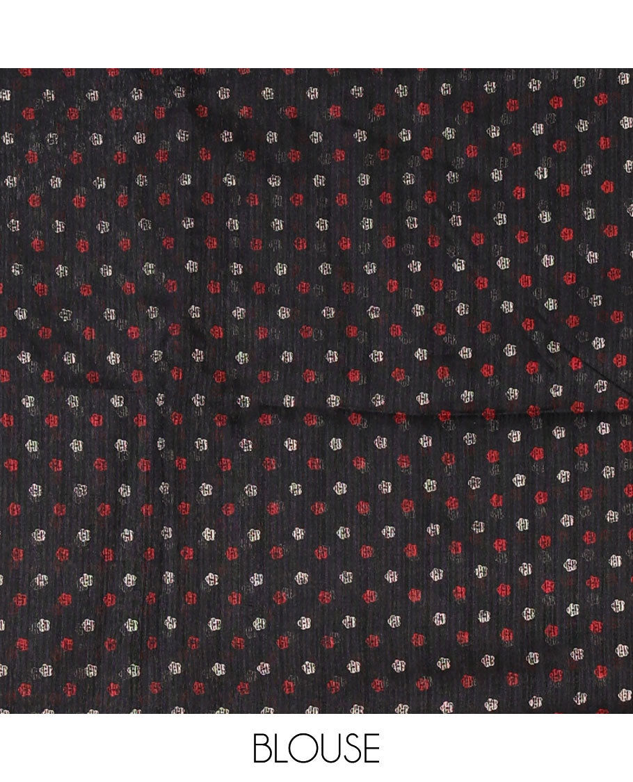 Black jute saree with jamdhani style printed border & printed pallu along with butta design blouse