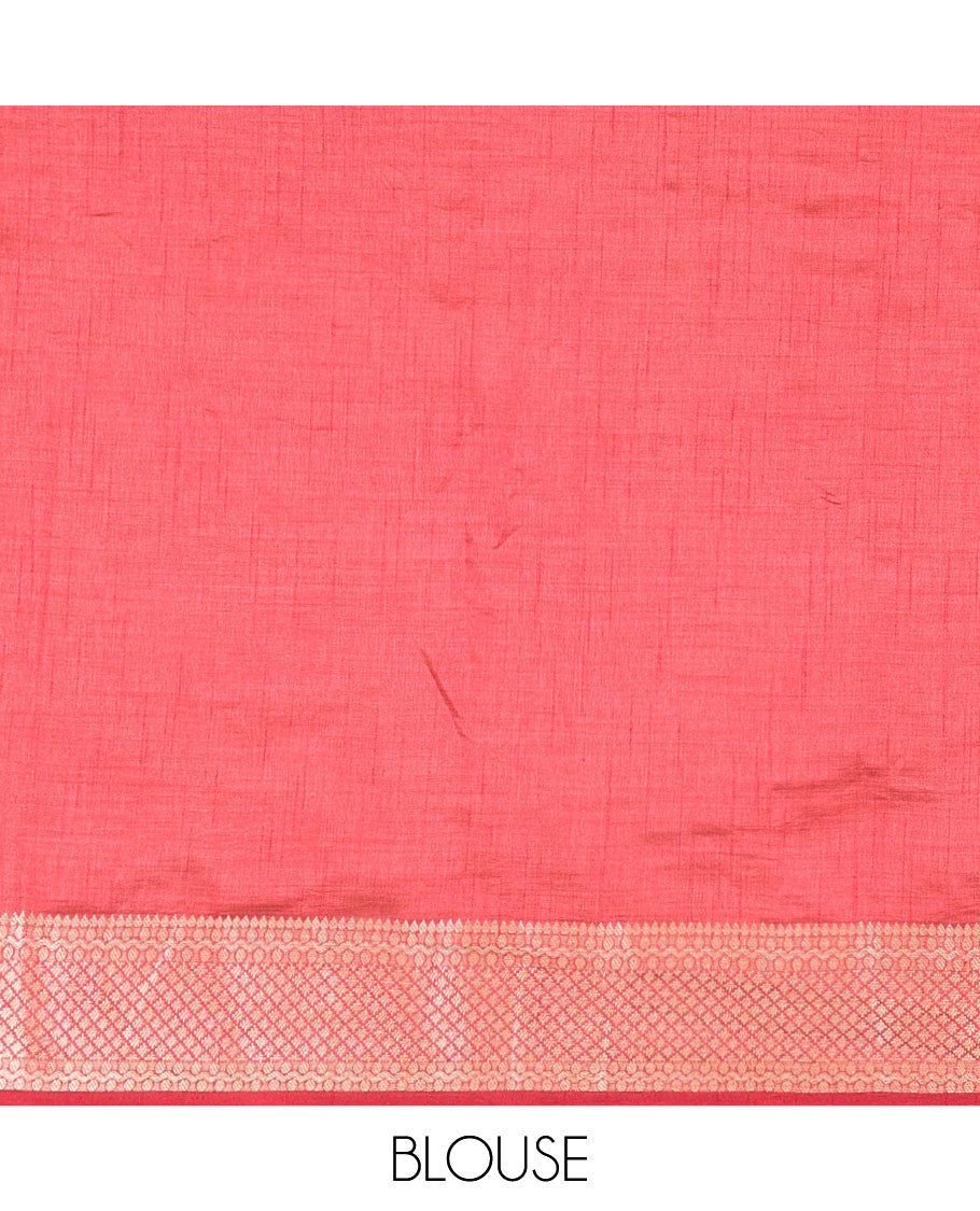 Maroon Semi-Tussar Saree Accentuated with Zig-Zag Strips Prints, Featuring a Self-border with Traditional Motifs, a Zari-Striped Pallu, Paired with a Matching Blouse