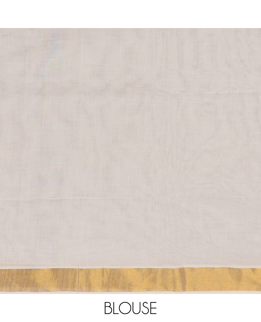 Cream zari buttas kerala saree, zari border & pallu of zari designs