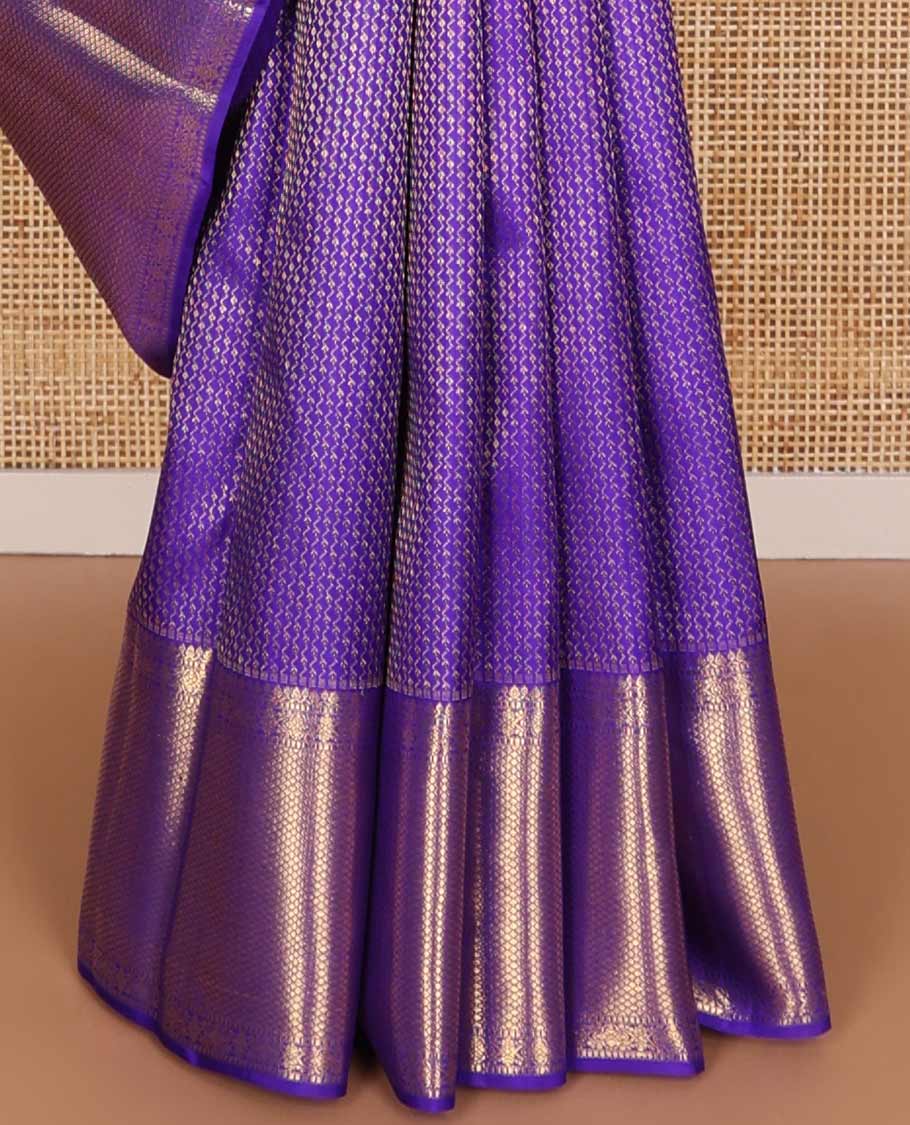 Violet jacquard design silk saree with self border of thilakam mokku, mayil kann design & zari design pallu