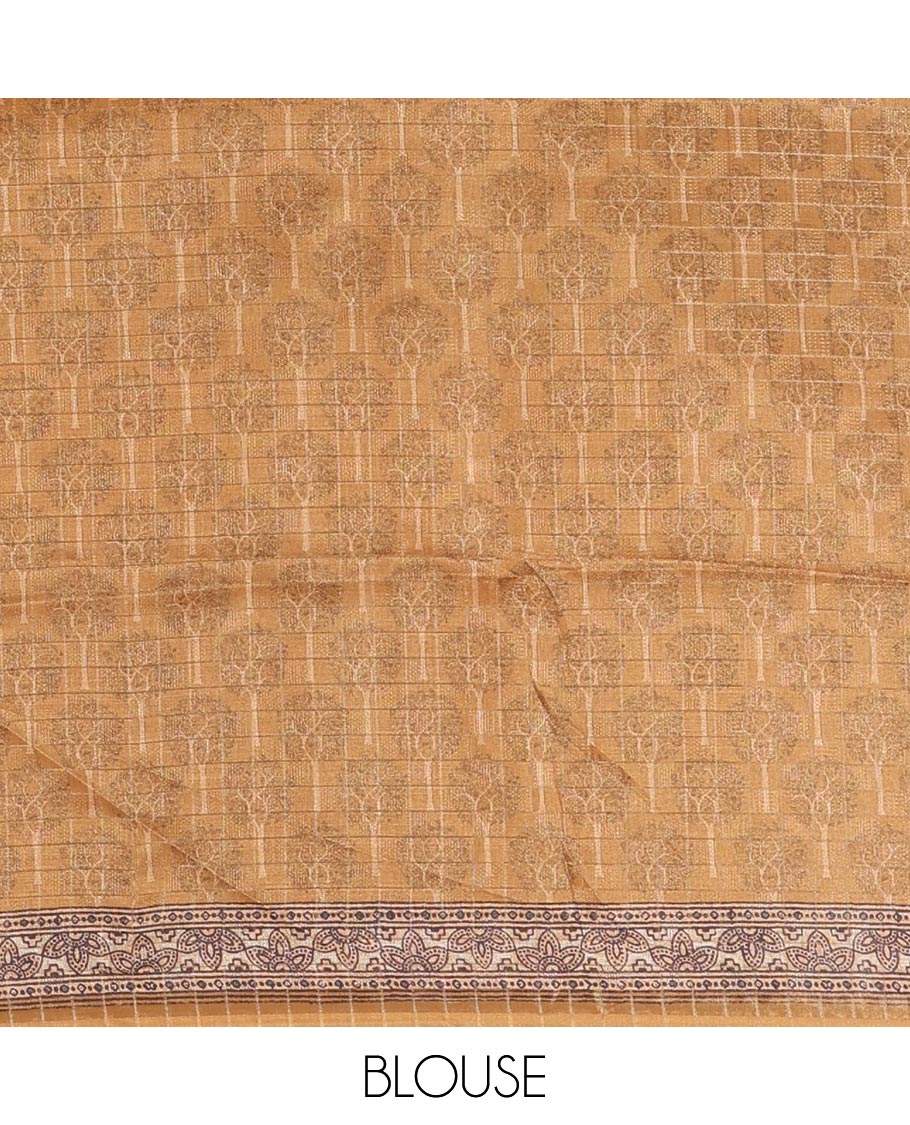 Mustard 3D-dying with bandhani printed design kota saree , self printed border , radhe and kalamkari style printed pallu & contrast printed blouse