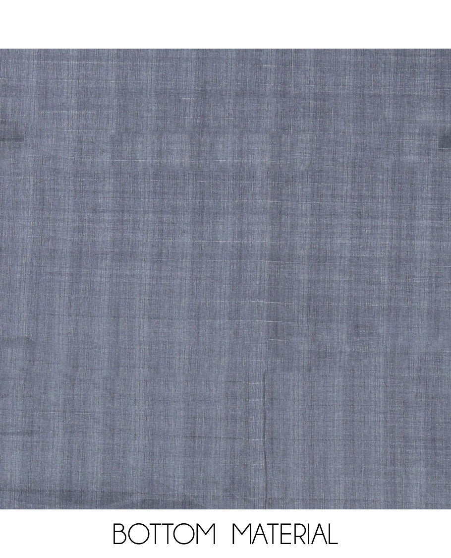 Grey semi-tussar material chudidar set,geometric & kantha print top,heathered plain bottom & dupatta of geometric & floral print