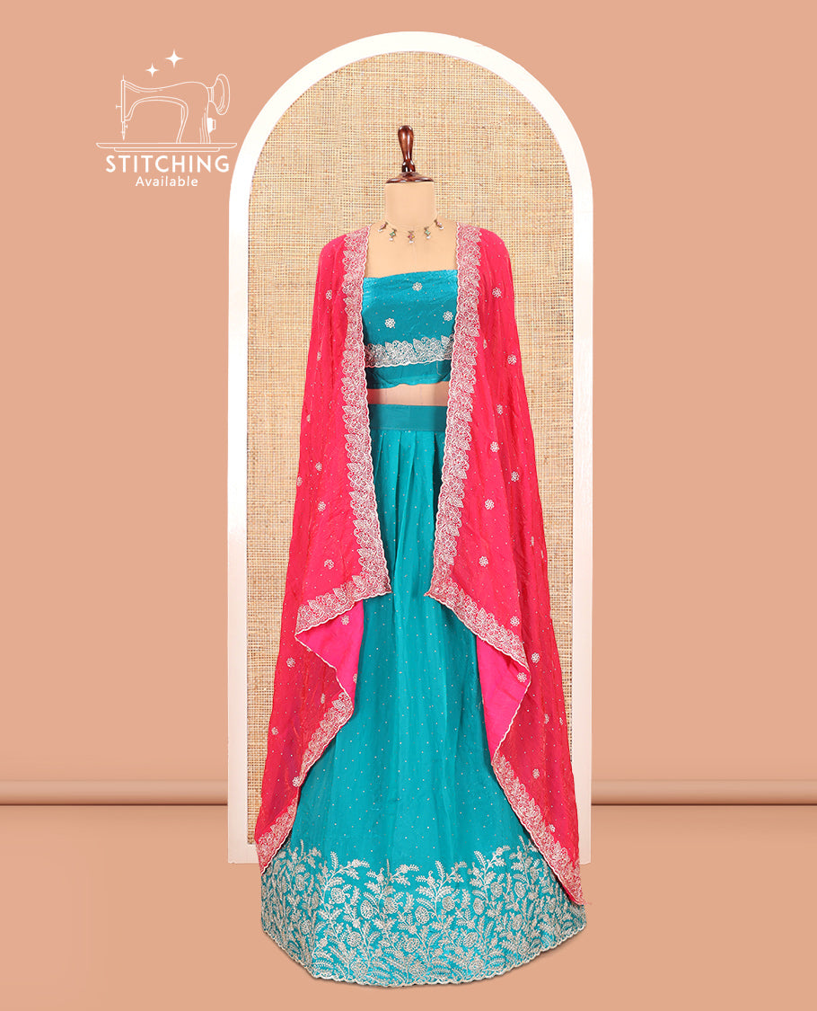 Rama Blue Velvet Organza Half-Saree