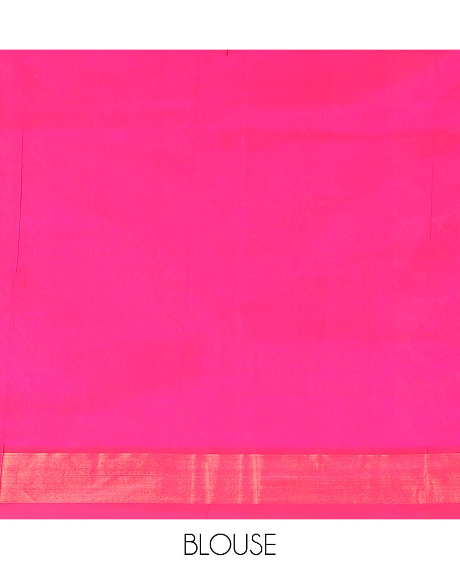Grey kuppadam silk saree with peacock buttas, plain border & contrast pallu of floral designs
