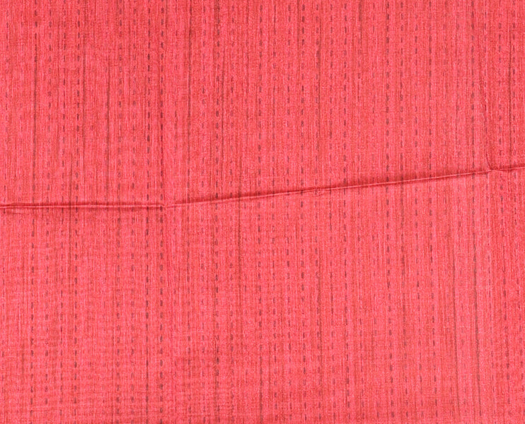 Chikku-red plain Khicha katan silk saree, contrast red temple border, ikkat printed pallu with tassels, and a contrast blouse