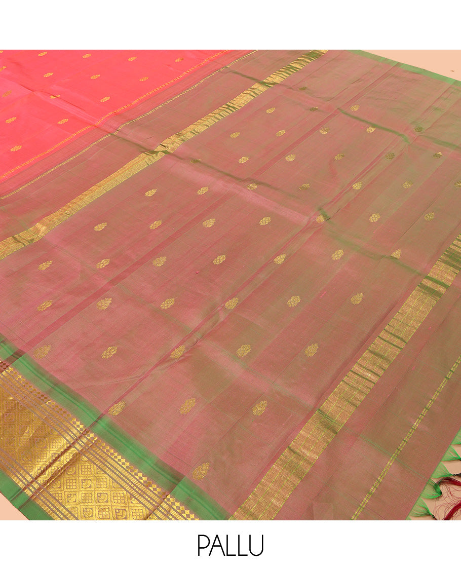 Pink Kanchipuram One Side Border Silk Saree