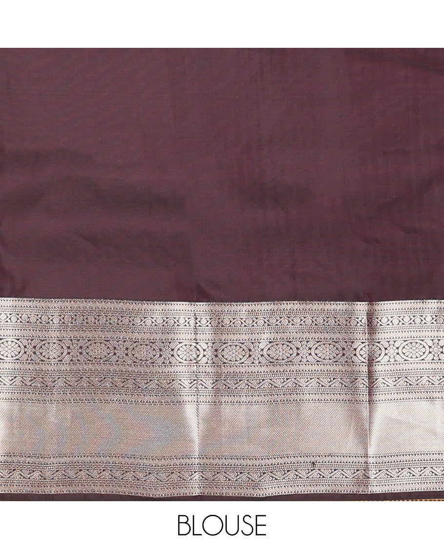 Mint green sriped vasundhara elite silk saree with contrast intricate zari design border & floral jaal design pallu