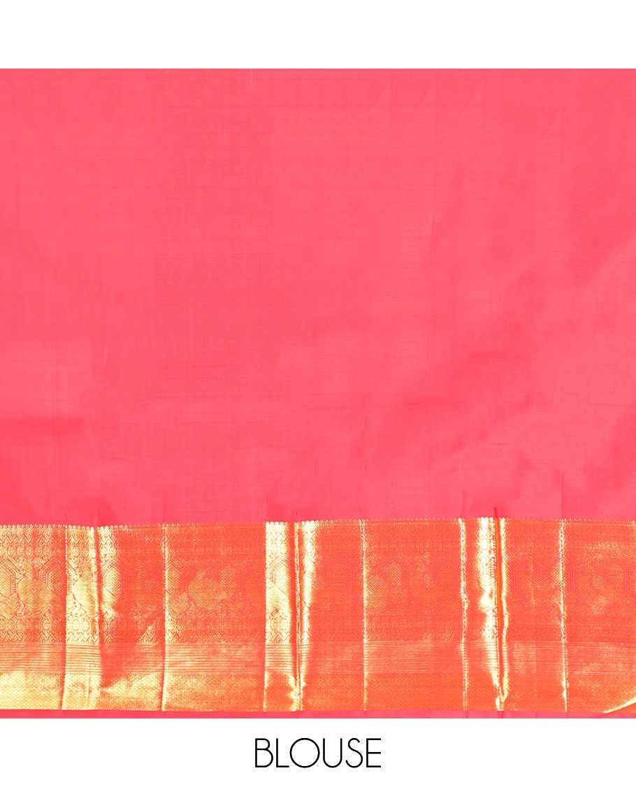 Red floral jacquard silk saree with contrast intricate zari design border & intricate floral design pallu