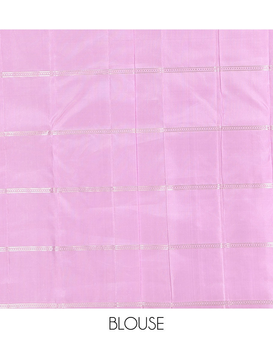 Black Vasundhara Silk Saree, Decked Up with Micro-Checked All Over Its Body, Complemented by Contrast Border of Beautiful Peacock Designs, Pallu Mirrors the Same Designs, and Paired with a Contrast Blouse