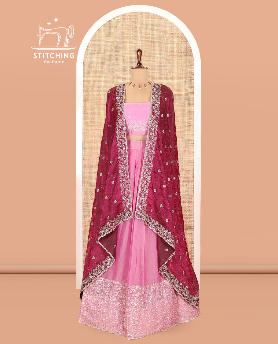 Gajri Pink Moss Organza Half-Saree