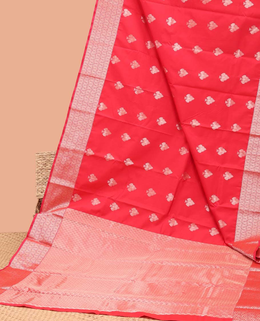 Red leaf buttas vasundhara elite silk saree with self intricate zari design border & leaf zari design pallu