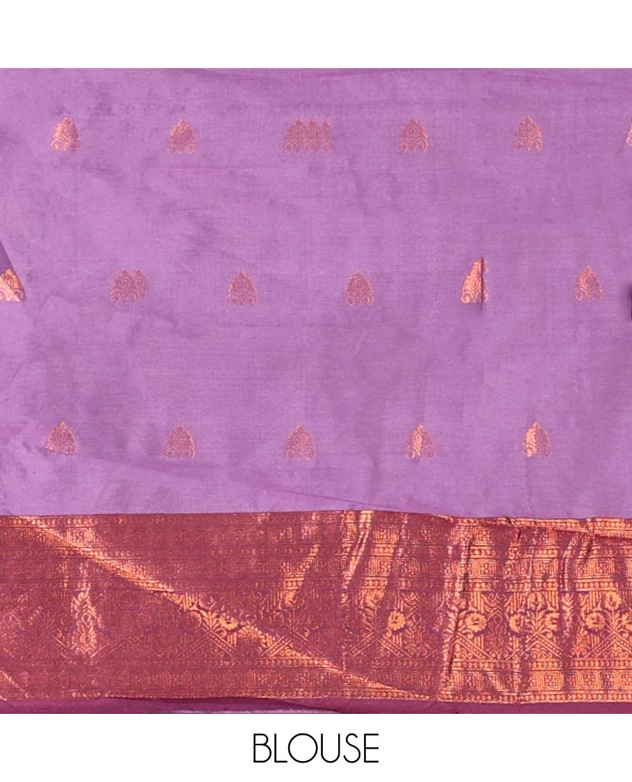 Violet jacquard art-silk half-saree,contrast zari design blouse,traditional design border & intricate dhavani