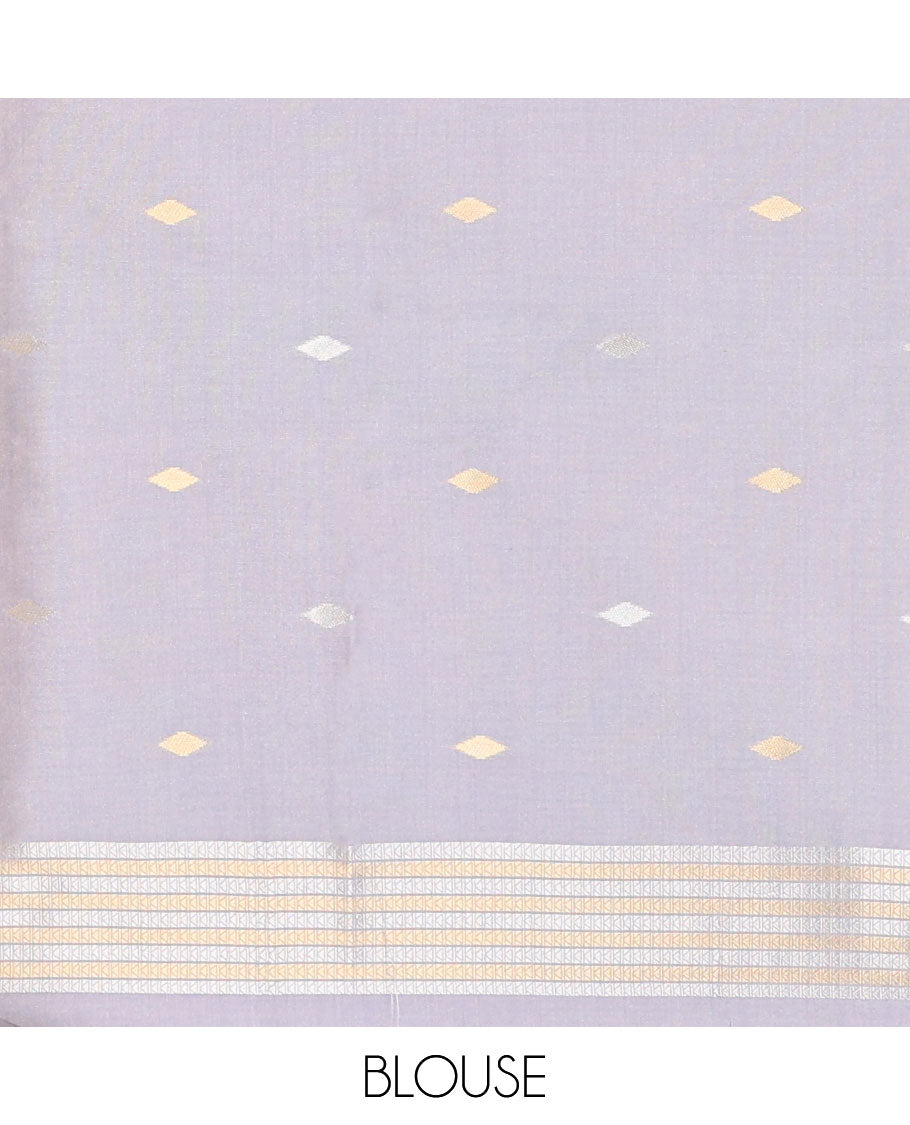 Grey leaf design art tussar saree with diamond design border & rich pallu along with butta design blouse