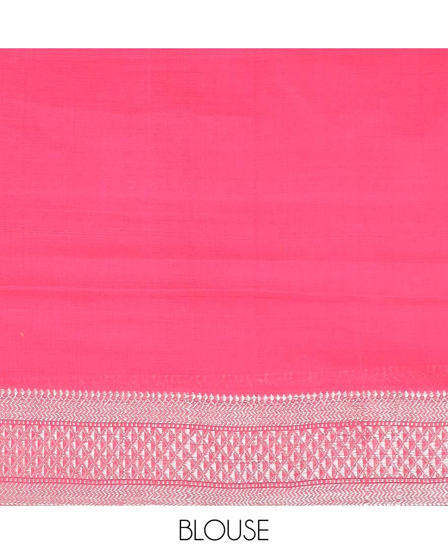 Pink mangalgiri cotton saree with self zari design border & striped pallu