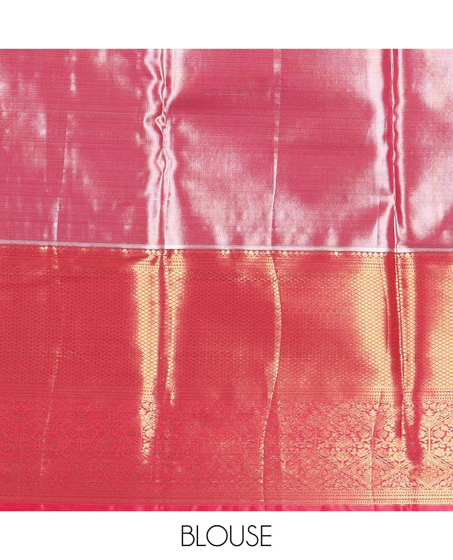 Cream floral jaal jacquard budget silk saree, contrast traditional zari border, and ogee patterned pallu