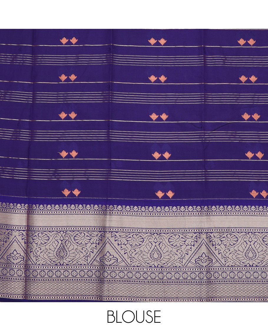 Red art silk pavadai material set, contrast blouse & border of traditional zari designs