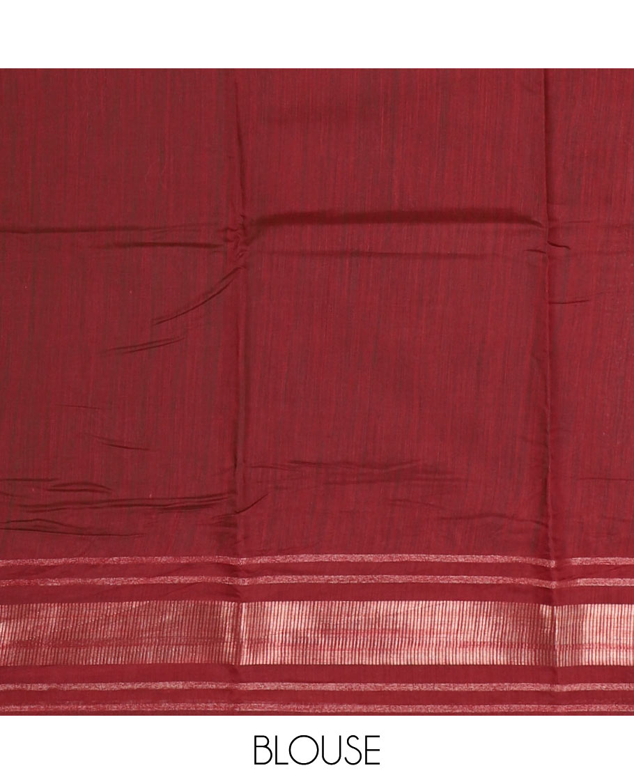 Grey with purple plain & elephant motifs printed soft-tussar saree, contrast zari border, pallu of elephant & geometric print & plain blouse