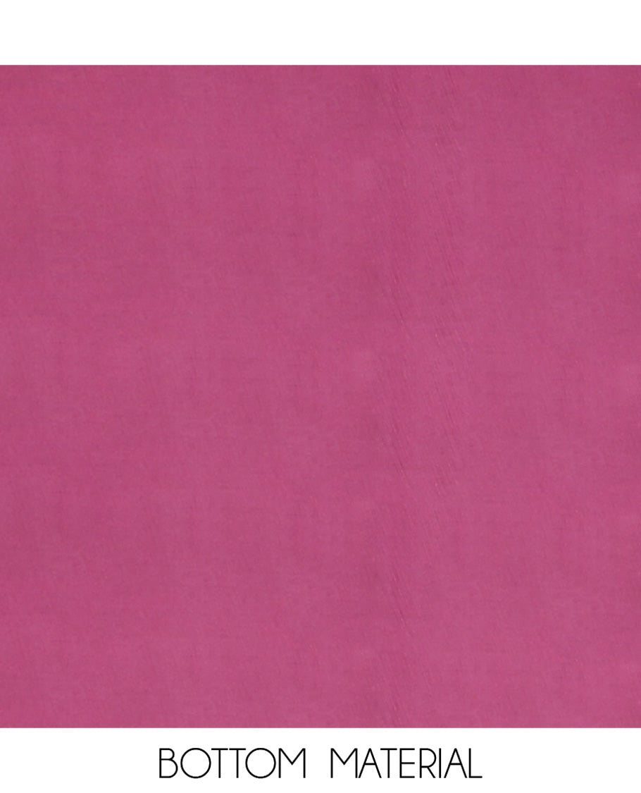 Magenta Vichitra Silk Material Chudidar Set, Woven with Pom-Pom Necklined Top, a Plain Santoon Bottom, and Paired Scallop Multi-Color Floral Embroidered Organza Dupatta