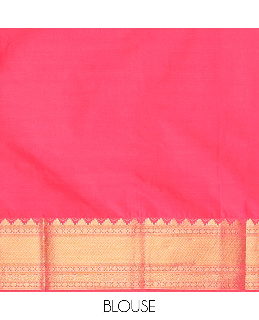 Brown leaf design gift saree with contrast rettai pettu zari design border & floral design pallu