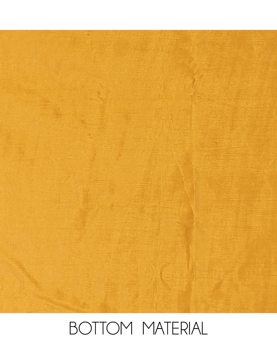 Yellow material chudidar set, sequins work with floral Aplic embroidered Vichitra silk top, matching bottom, and an embroidered dupatta