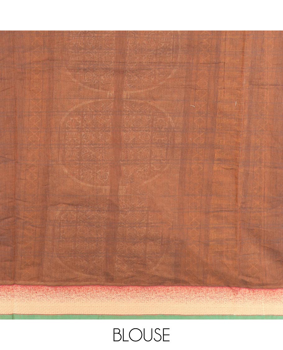 Brown Coimbatore Cotton Saree Beautified with 3d Textures All Over Its Body, Complemented by Contrast Border, Pallu Depicts Intricate Designs, and Is Paired with a Matching Blouse