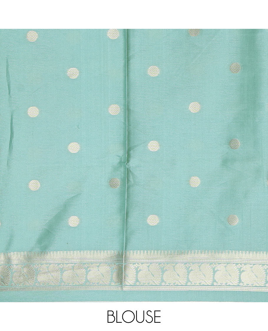 Royal blue temple & rudraksham motifs fancy tussar saree, contrast traditional zari peacocks border, pallu of peacock & Mughal floral design, & contrast zari blouse
