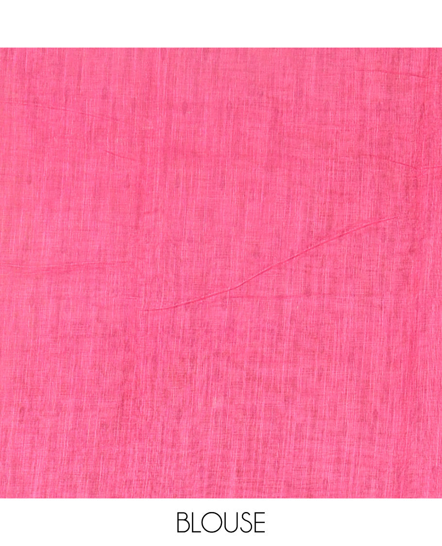 Borderless sky blue umbrella motifs printed linen cotton saree, self-pallu of big umbrella motifs and contrast blouse