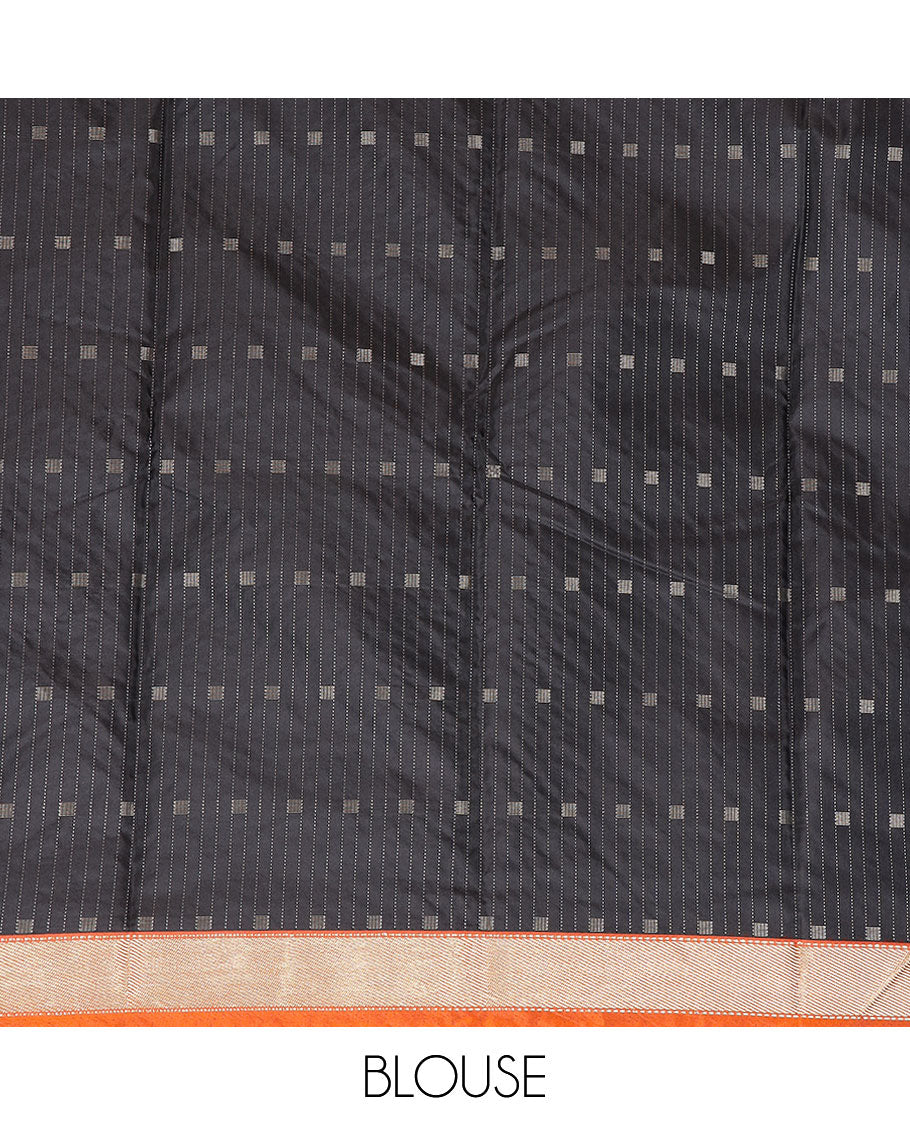 Black striped, geometric design gift saree with contrast zari design border & striped pallu