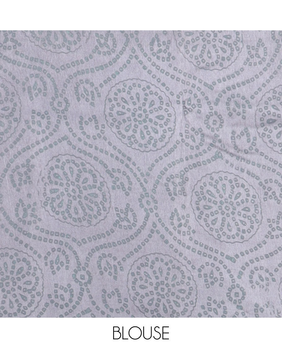 Grey checked, floral thread embroidery dupion saree with contrast floral embroidery border & floral thread embroidery pallu