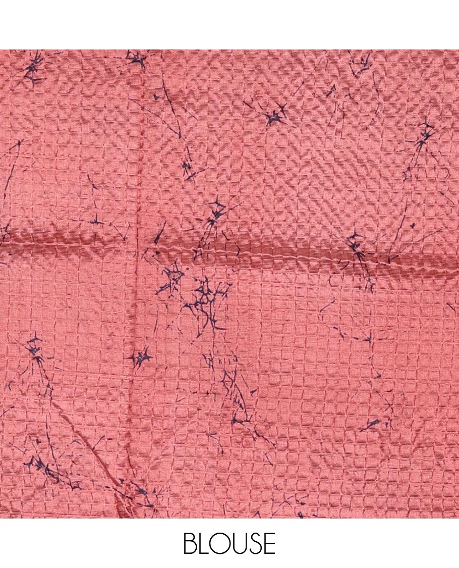 Borderless onion pink abstract-geometric printed crushed litchi saree, printed pallu & running blouse