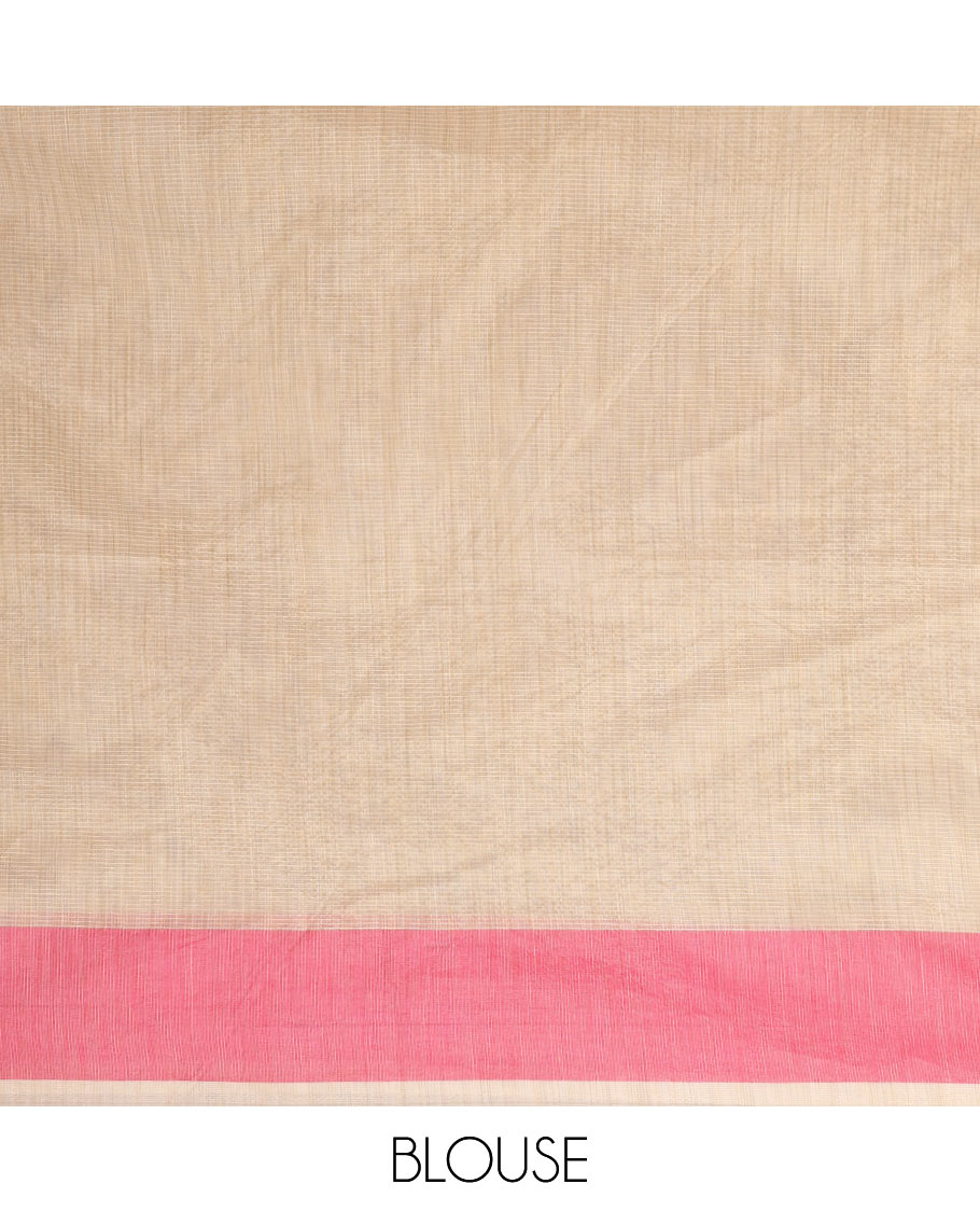 Cream with pink resam thread weaving design banaras kota saree with contrast bawanchi border & plain pallu along with plain blouse