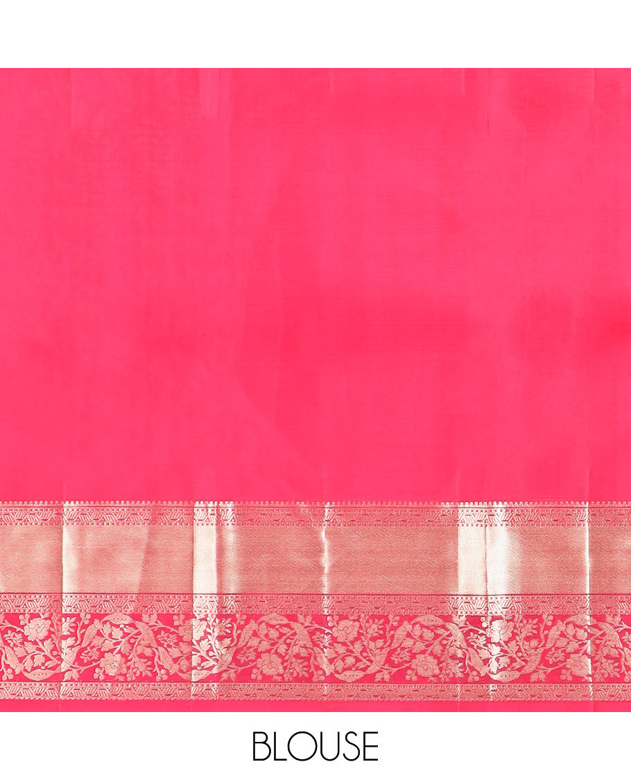 Red floral jaal design kancheepuram silk saree with self border of intricate zari design border & floral design pallu