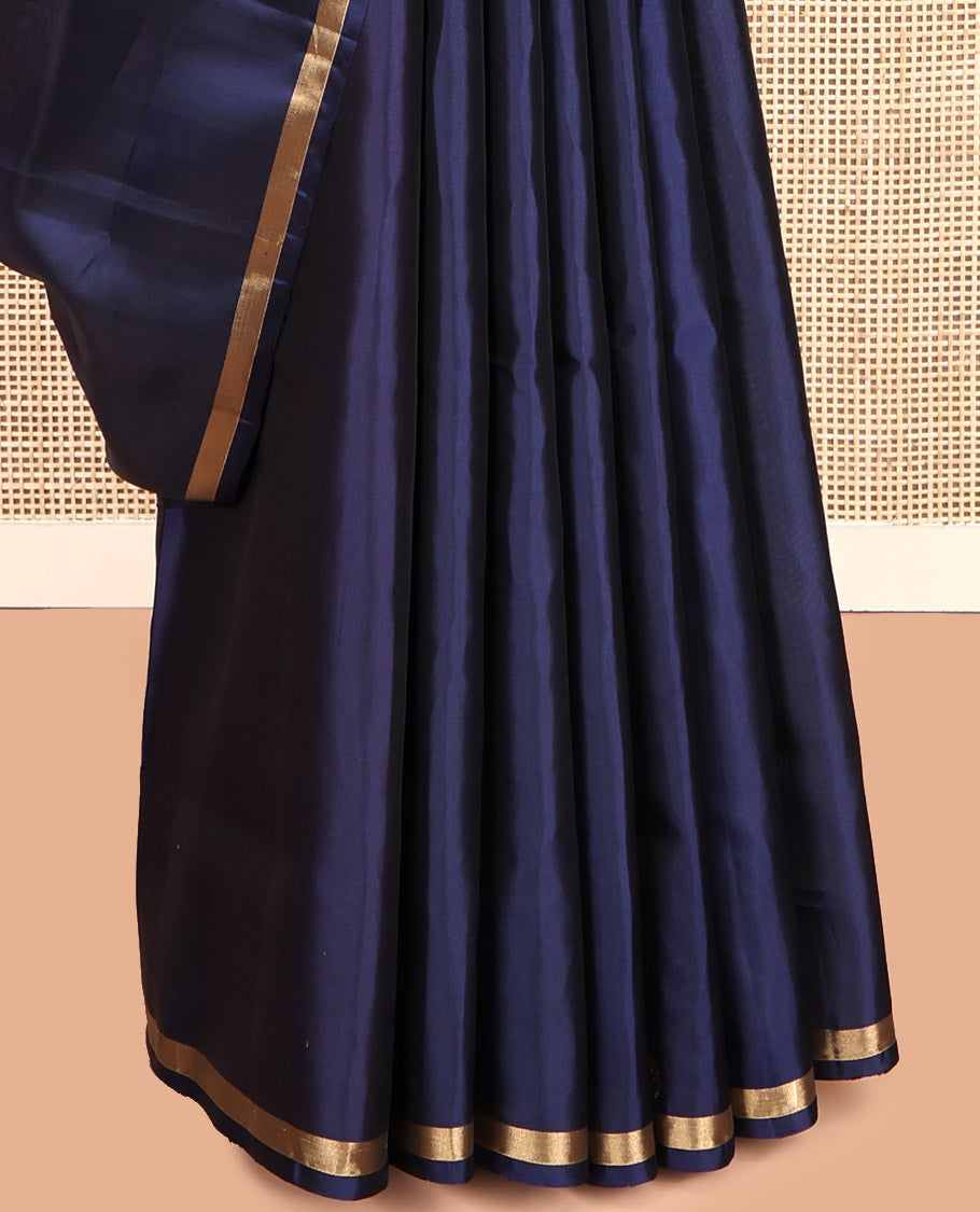 Blue Mayuri Lite Silk Mix Saree, Accentuated with Mayil Buttas, a Subtle Piping Zari Border, Contrast Ara Maadam Pallu and a Contrast Blouse