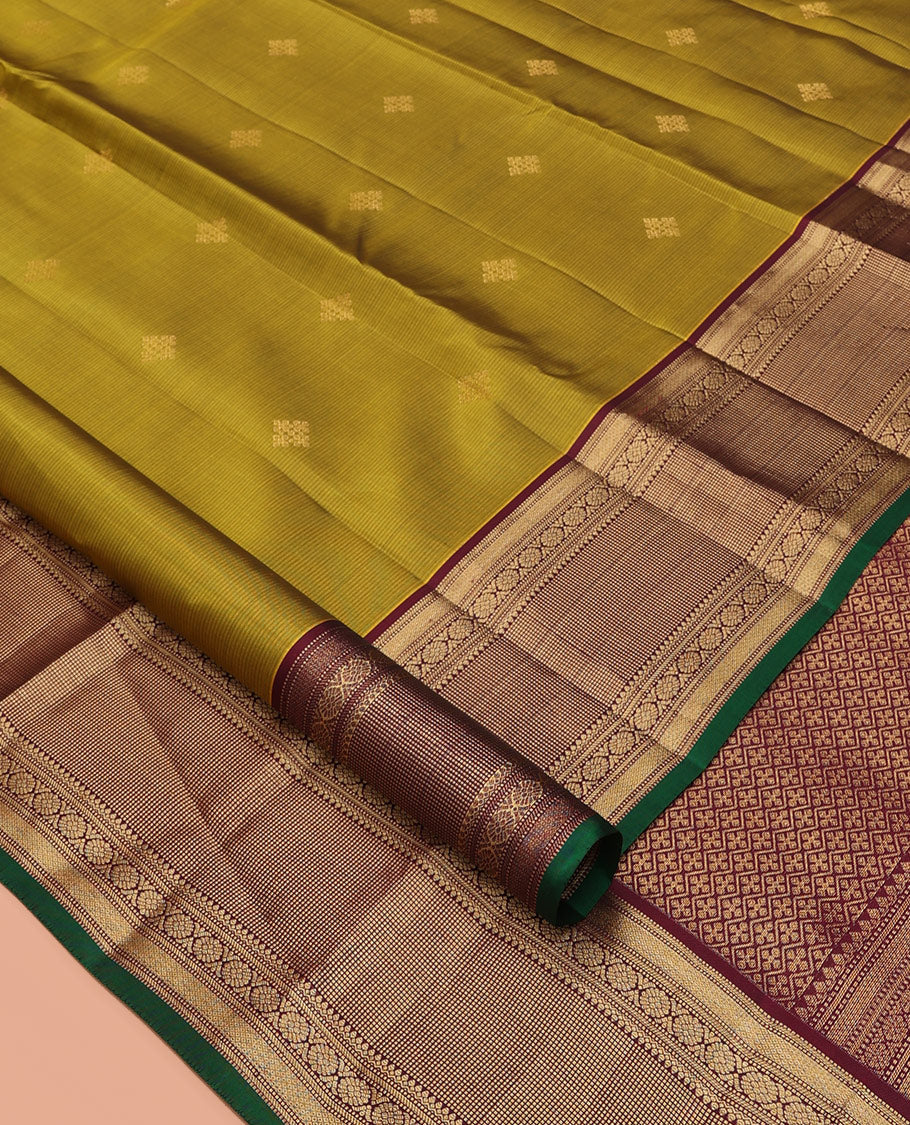 Green Zari Buttas Vasundhara Lite Silkmix Saree, Contrast Traditional Border, Jaal Pallu, Contrast Blouse