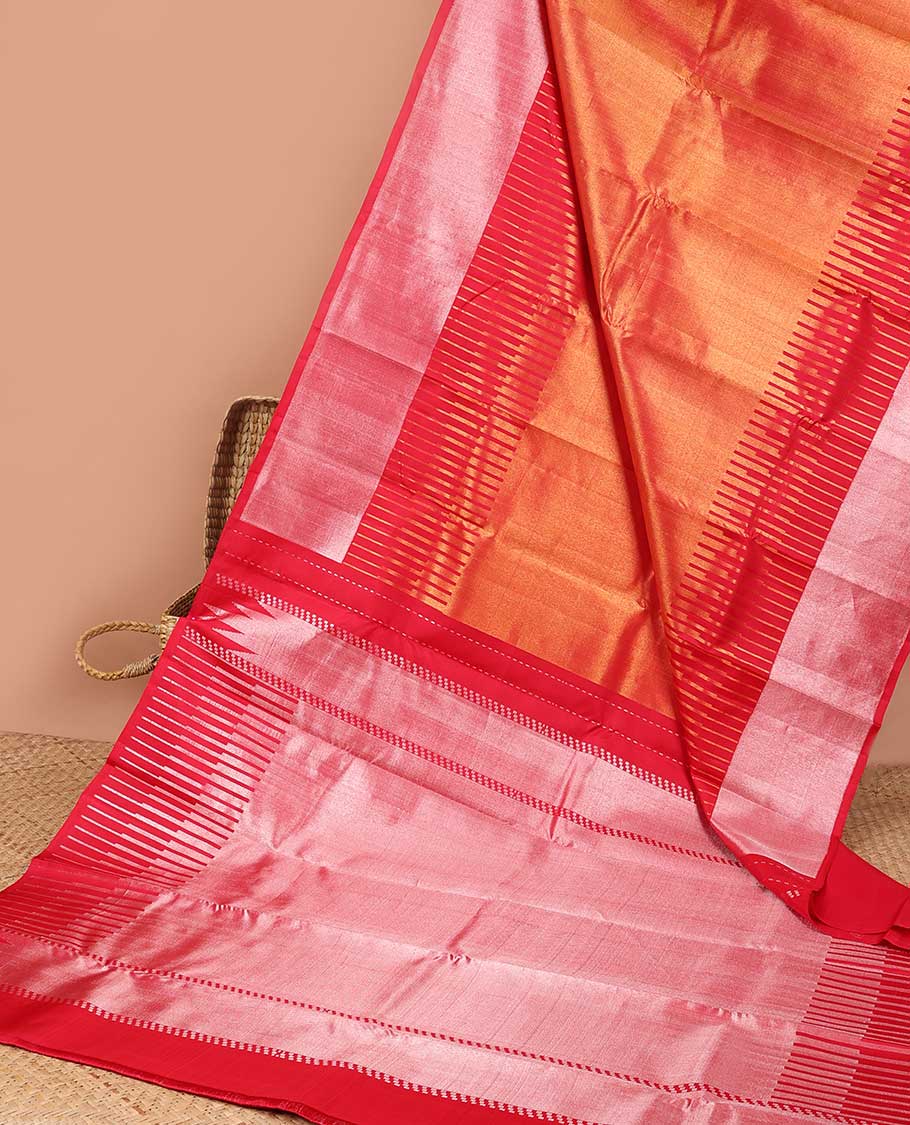 Red kanchipuram silk saree with self zari design border & bhavanji design pallu