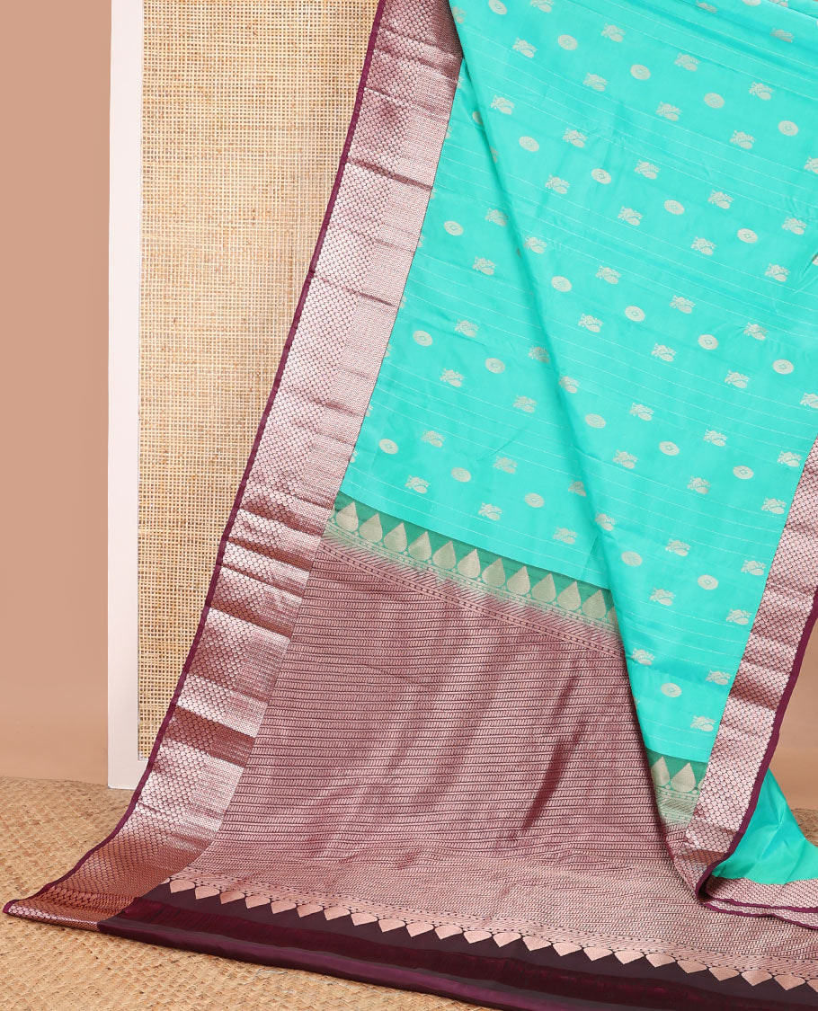 Blue buttas vasundhara elite silk saree with contrast ogee design border & geometric design pallu