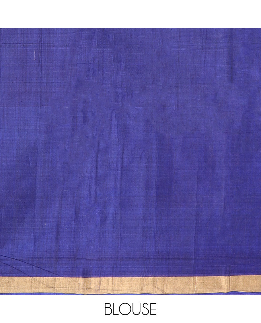 Green Ikkat Cotton Saree, Embellished with Ikkat-Style Buttas All Over Its Body, Complemented by a Contrast Border of Lotus Motifs in Ikkat-Style Weave, Pallu of Floral Designs in Ikkat Weave, and Paired with a Contrast Blouse