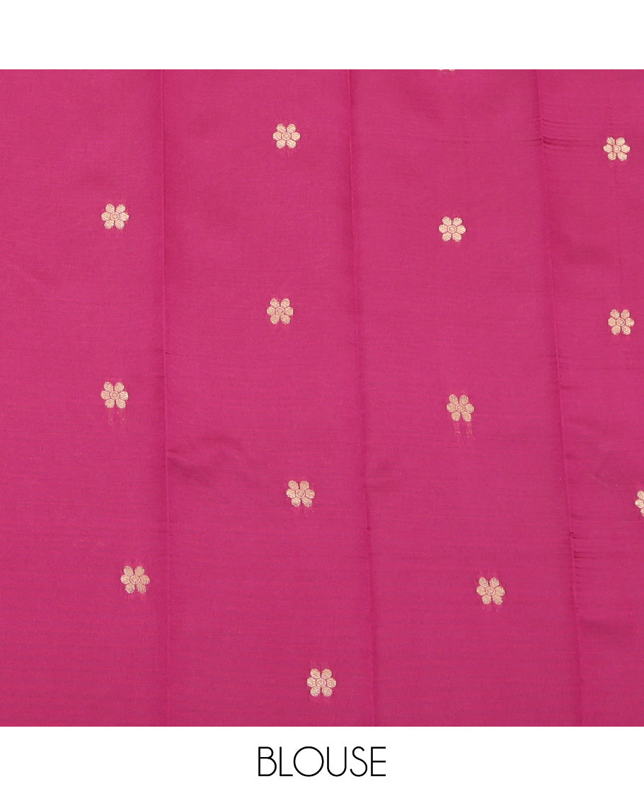 Blue Litchi Saree, Woven with Zari Buttas, a Contrast Traditional Zari Border, Intricately Designed Pallu, and a Contrast Blouse