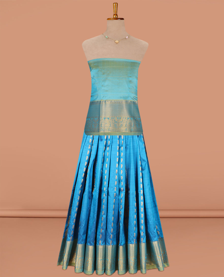 Blue Pure Silk Navarathna Pavadai Material Set